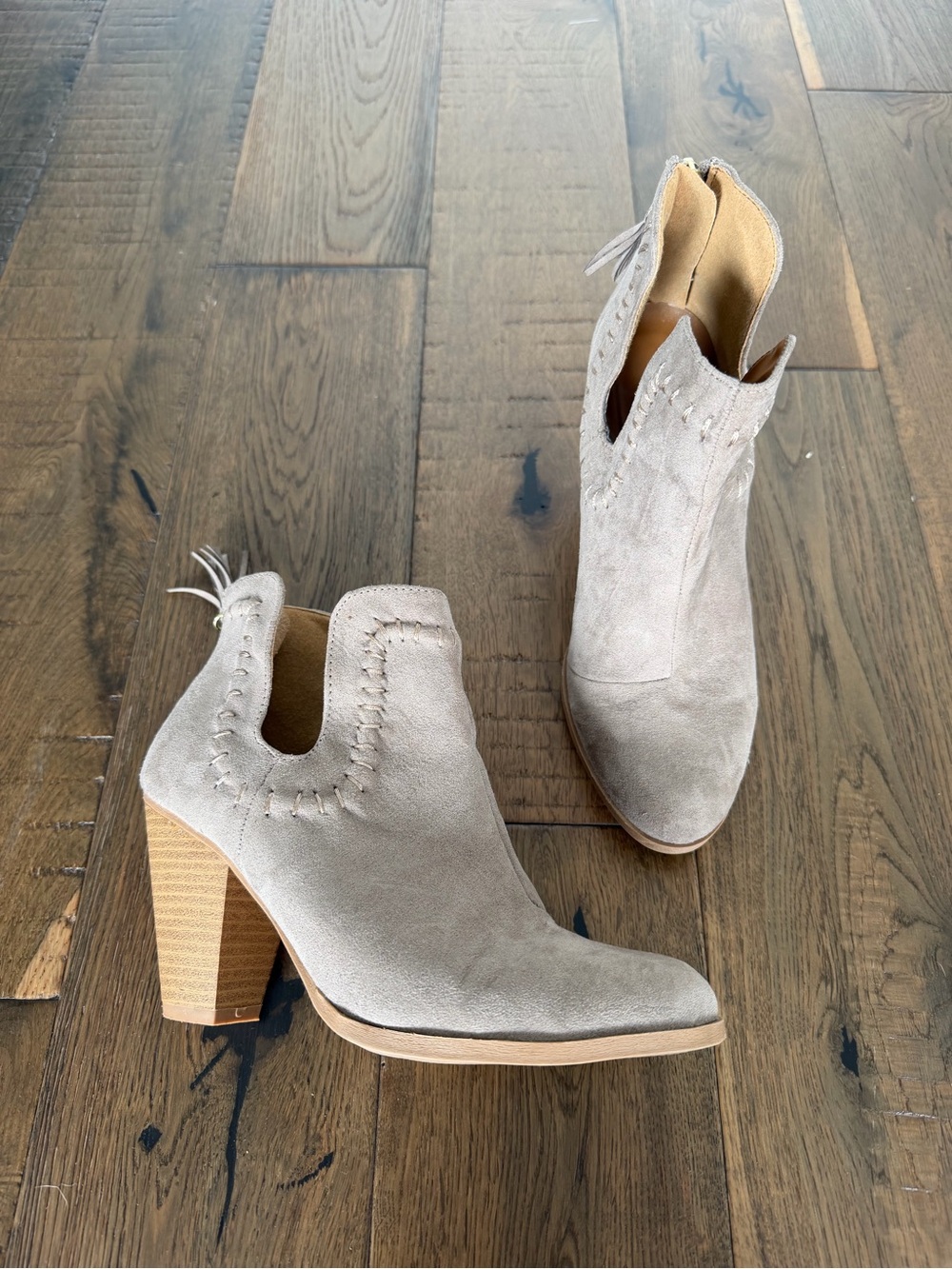 Suede Cutout Ankle Boots in Light Taupe - Women's size 6